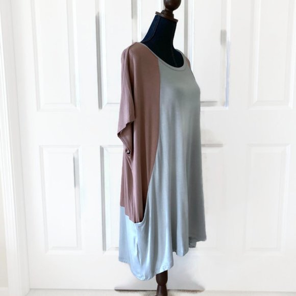 LOGO lori goldstein womens color block knit stretch top brown mint 3X pockets - Picture 6 of 9